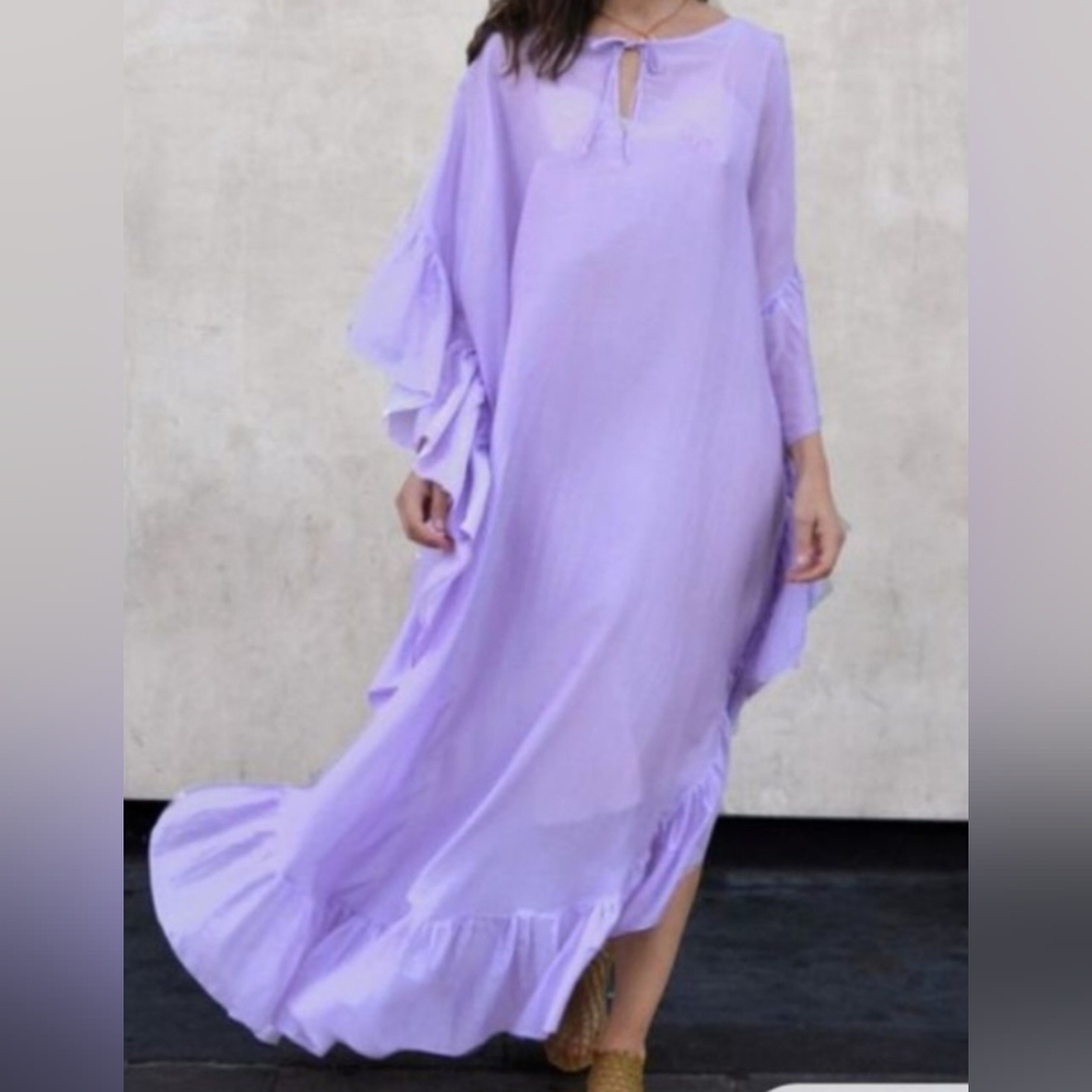 Lavender Ruffle Dress. Caftan. Beach Coverup